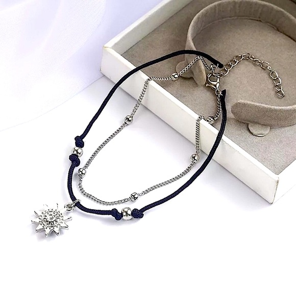 🔴𝟭𝟬/$𝟮𝟱🔴NEW 2 Layered Black Cord Sun Charm Bohemian Anklet - Picture 9 of 11
